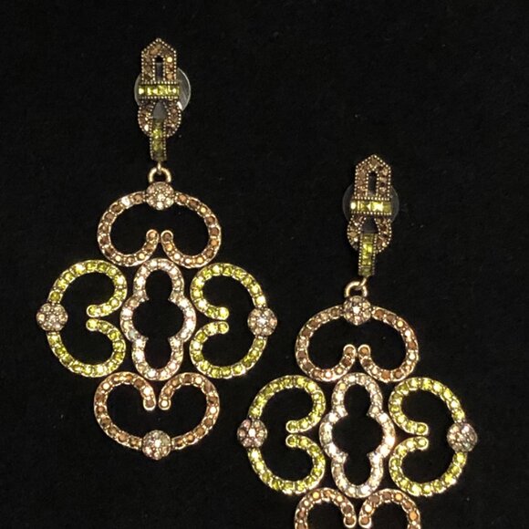 Heidi Daus ENTRANCE MAKER Crystal 2 Sided Pierced Earrings ~ Golden STATEMENT - Picture 7 of 10